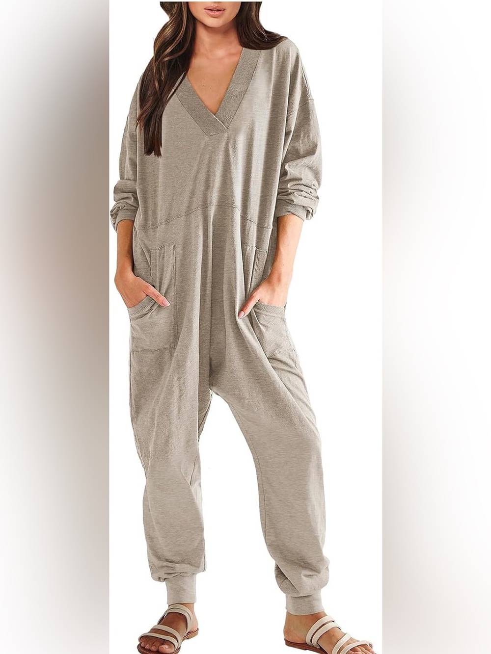 Natural Life - Johnnie Long Sleeve V Neck Loose Bohemian Romper Size Small